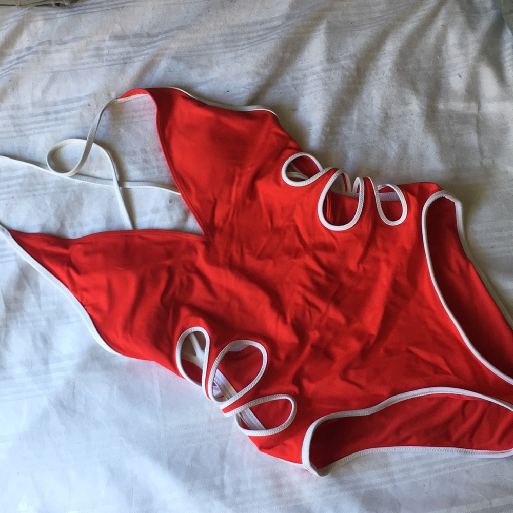 Fire Engine Red Swimsuit with Cutouts